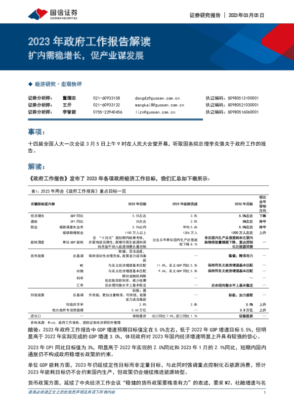 2023年政府工作报告解读：扩内需稳增长，促产业谋发展