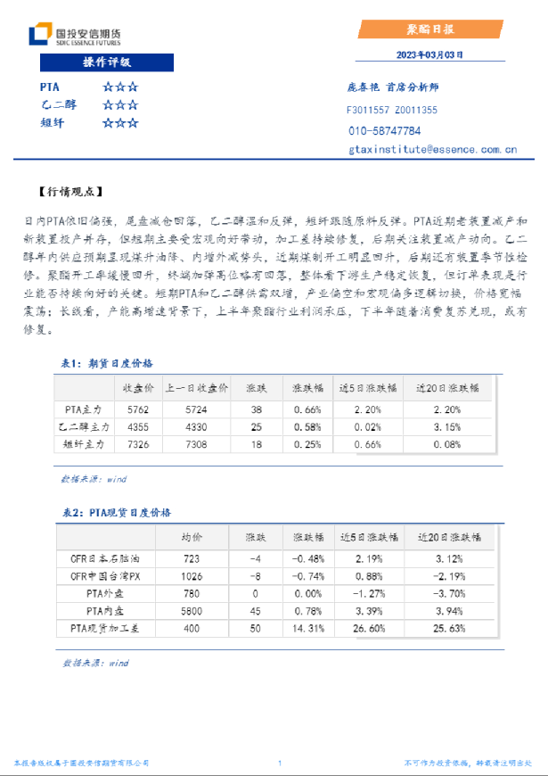 安信期货聚酯日报