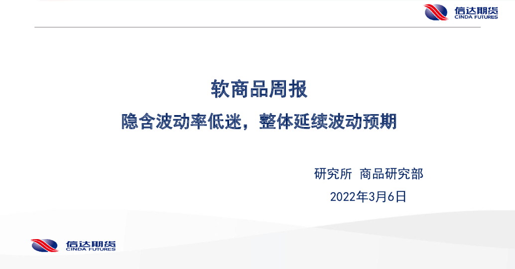 软商品周报：隐含波动率低迷，整体延续波动预期