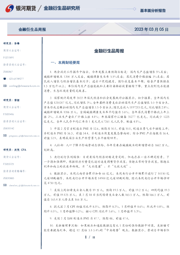 金融衍生品周报