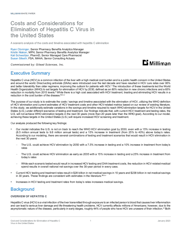 美国消除丙型肝炎病毒的成本和考虑因素