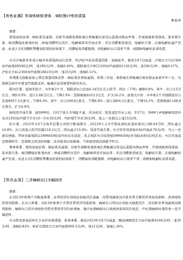 【金属期货】日报-2023-03-07