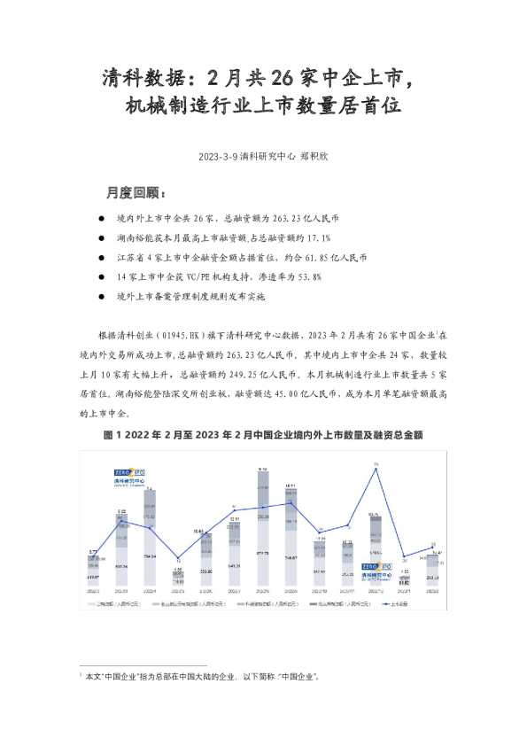 清科数据：2月共26家中企上市，机械制造行业上市数量居首位