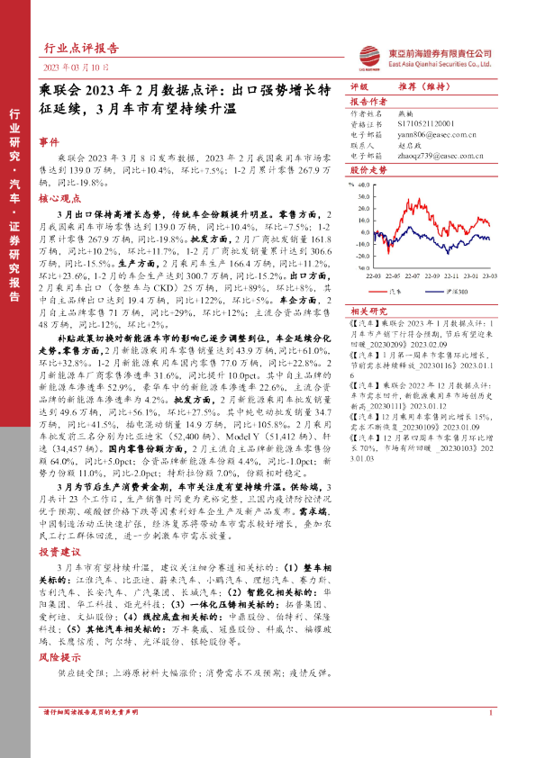乘联会2023年2月数据点评：出口强势增长特征延续，3月车市有望持续升温