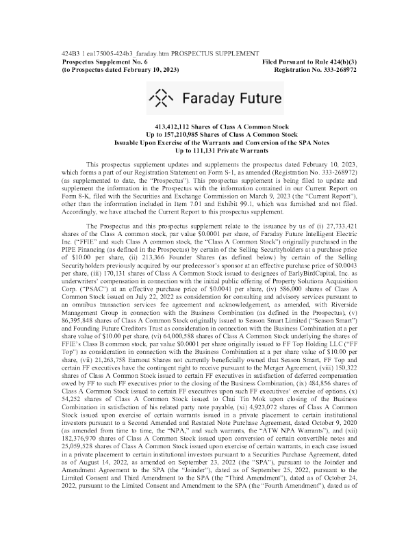 法拉第未来美股招股说明书(2023-03-10版)