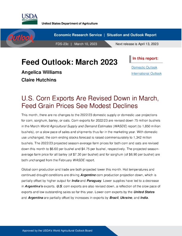 美国农业部饲料展望 2023.3.10