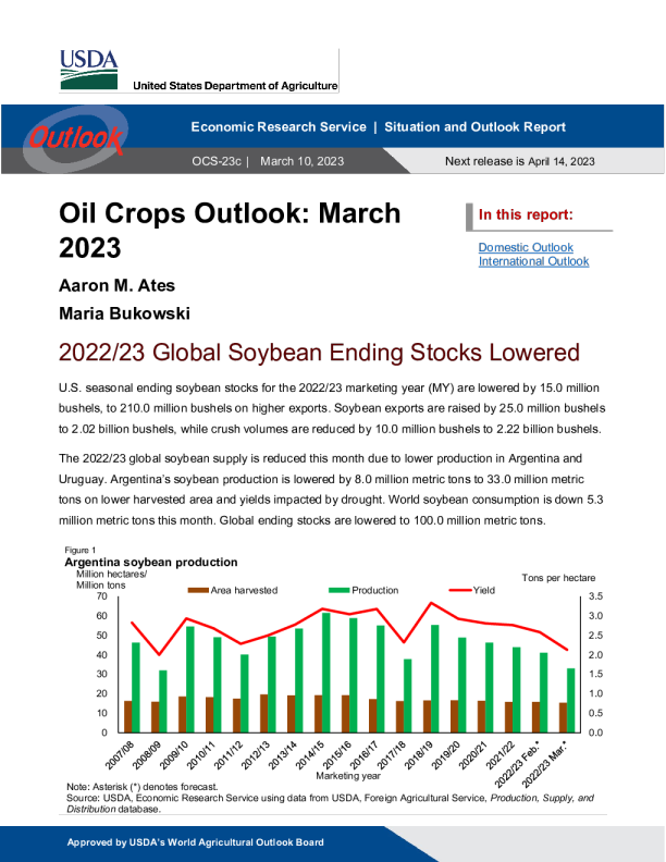 美国农业部油料作物展望 2023.3.10