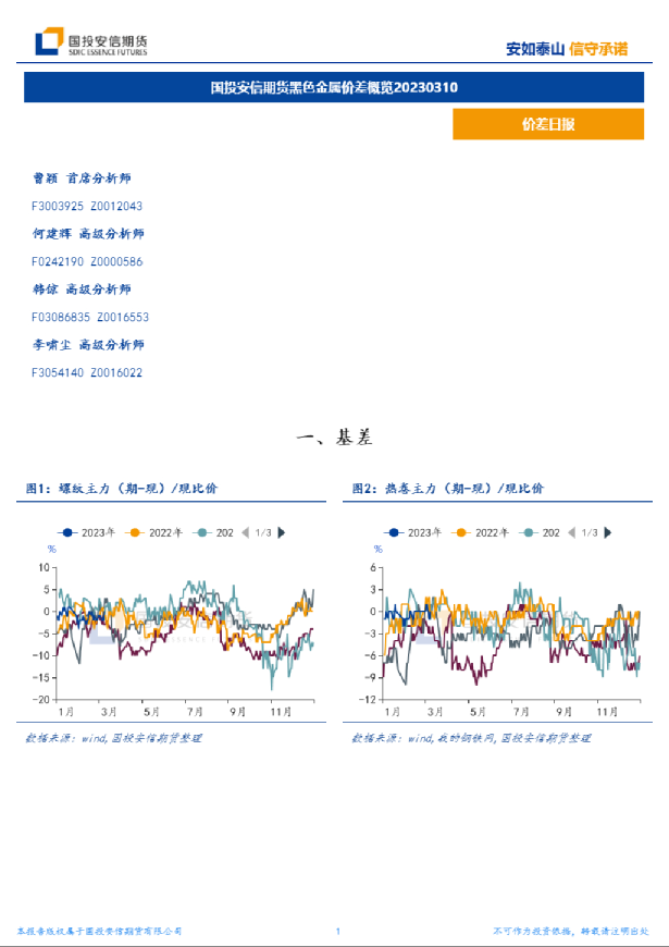 国投安信期货黑色金属价差概览