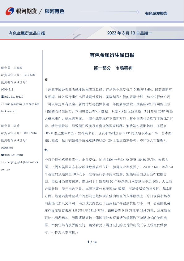 有色金属衍生品日报