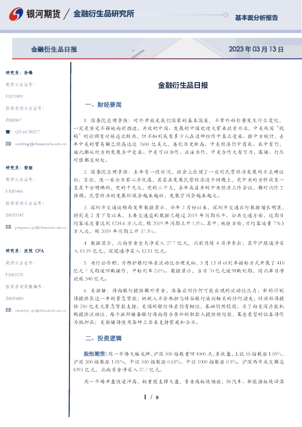 金融衍生品日报