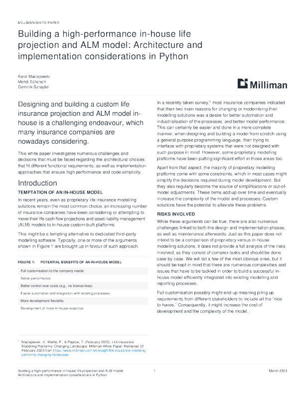 构建高性能的内部生命预测和ALM模型：Python中的架构和实现考虑