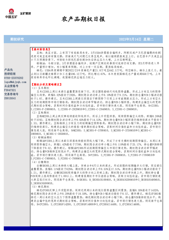 农产品期权日报