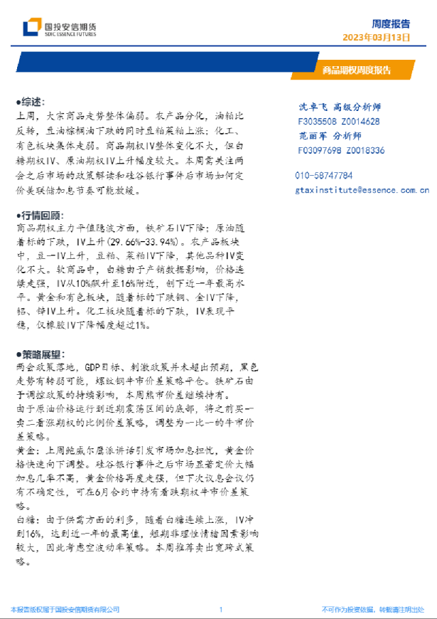 商品期权周度报告