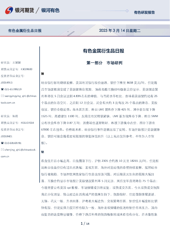 有色金属衍生品日报