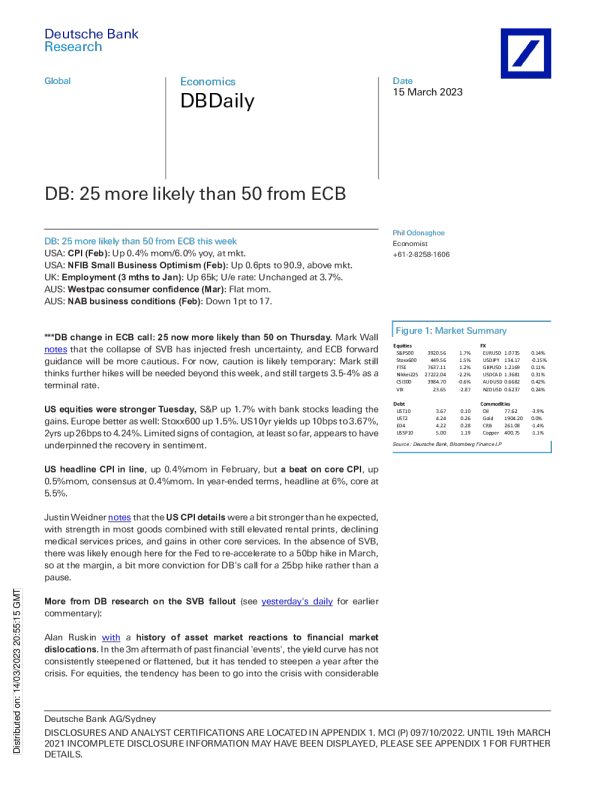 DB：欧洲央行的可能性比 50 高 25 的可能性