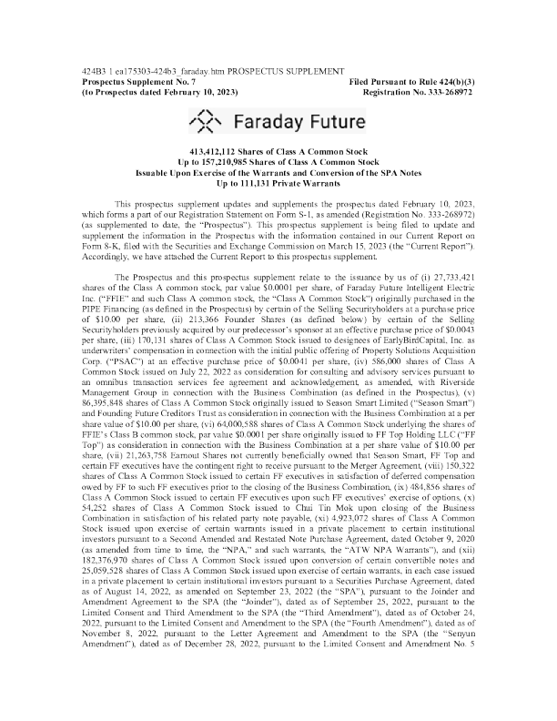 法拉第未来美股招股说明书(2023-03-16版)