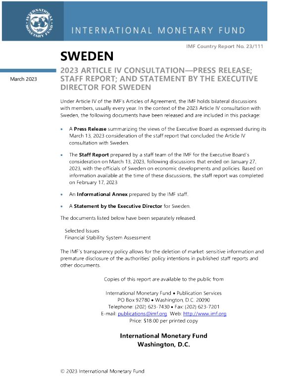 瑞典：2023年第四条磋商新闻稿;员工报告;以及瑞典执行主任的发言