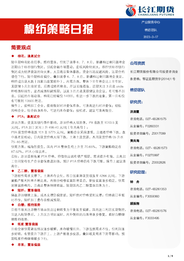 棉纺策略日报