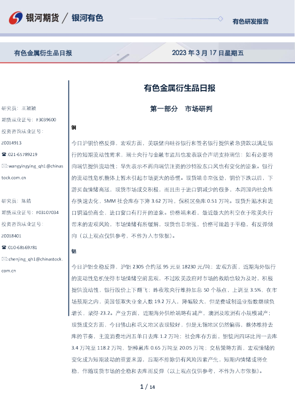 有色金属衍生品日报
