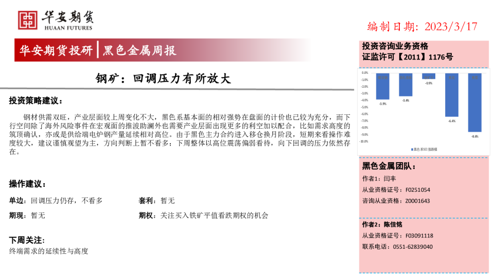 钢矿：回调压力有所放大