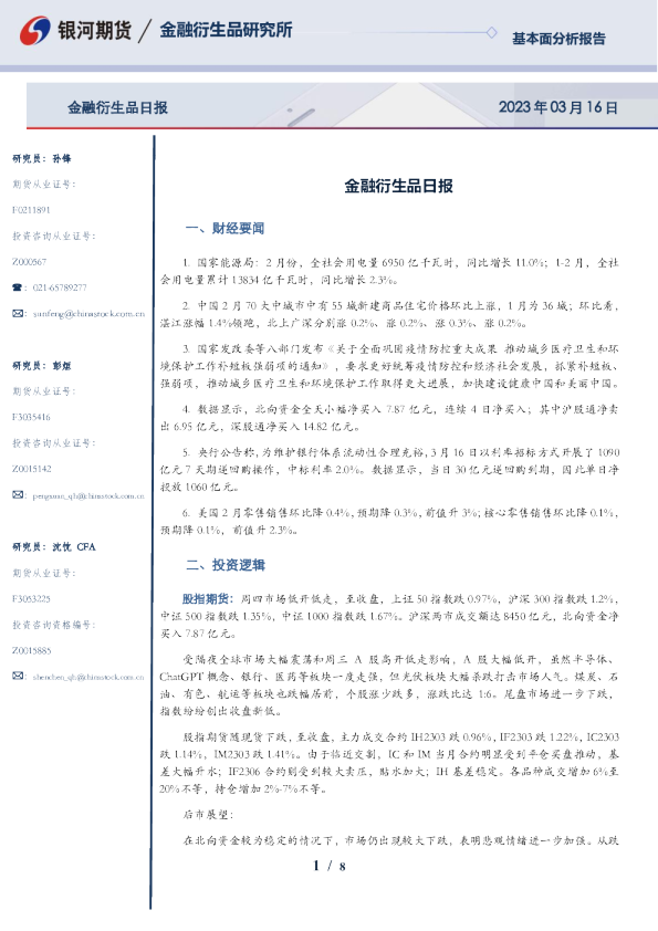 金融衍生品日报