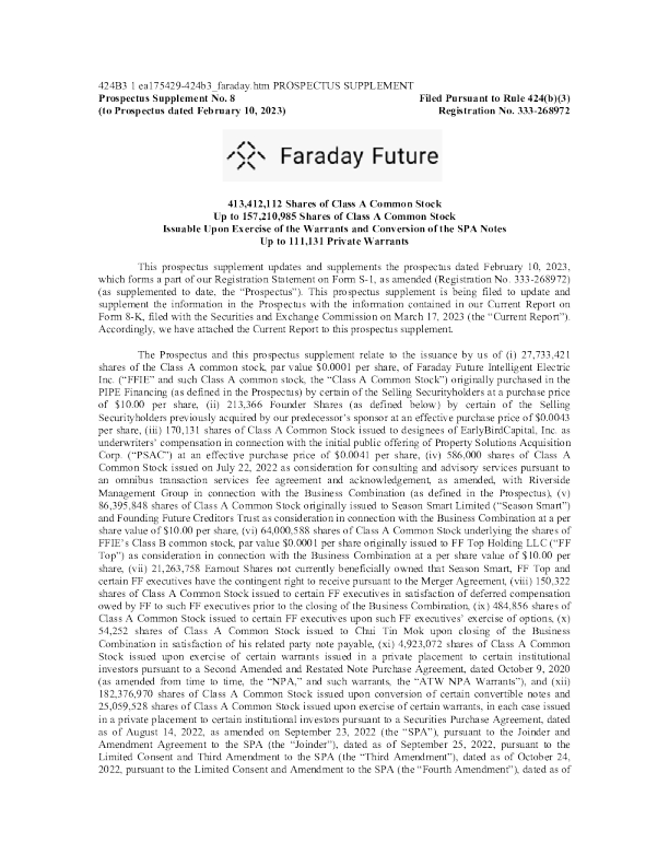 法拉第未来美股招股说明书(2023-03-20版)