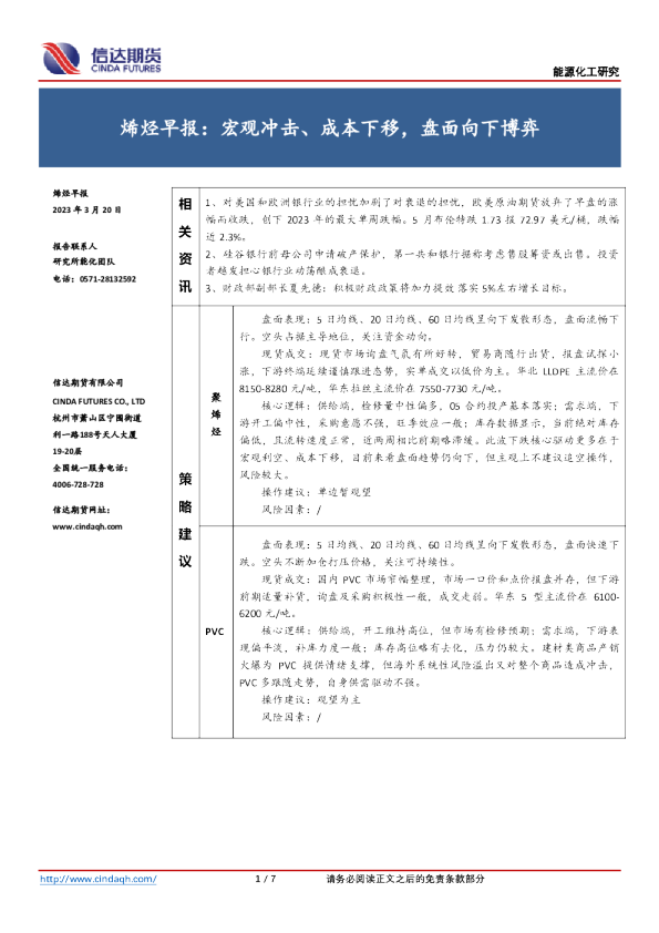烯烃早报：宏观冲击、成本下移，盘面向下博弈