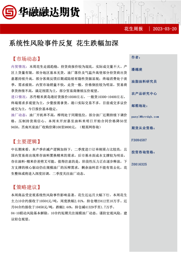 花生周报：系统性风险事件反复 花生跌幅加深