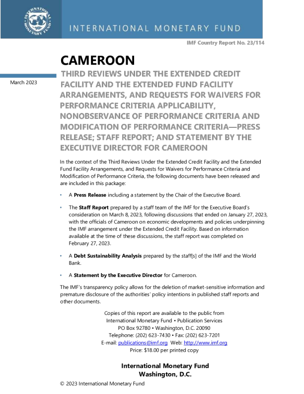 喀麦隆：根据扩大信贷安排和扩大基金安排进行的第三次审查，以及关于豁免业绩标准适用性、不遵守业绩标准和修改业绩标准的请求——新闻稿;员工报告;以及喀麦隆执行主任的发言