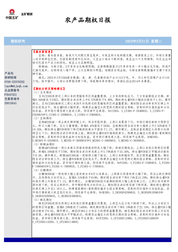 农产品期权日报