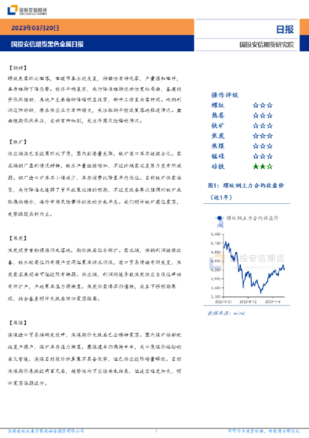 国投安信期货黑色金属日报