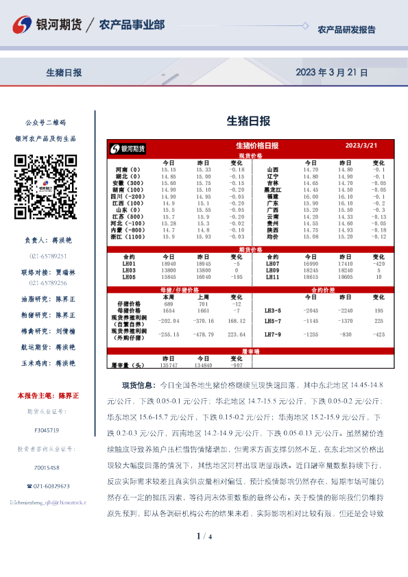 银河期货生猪日报