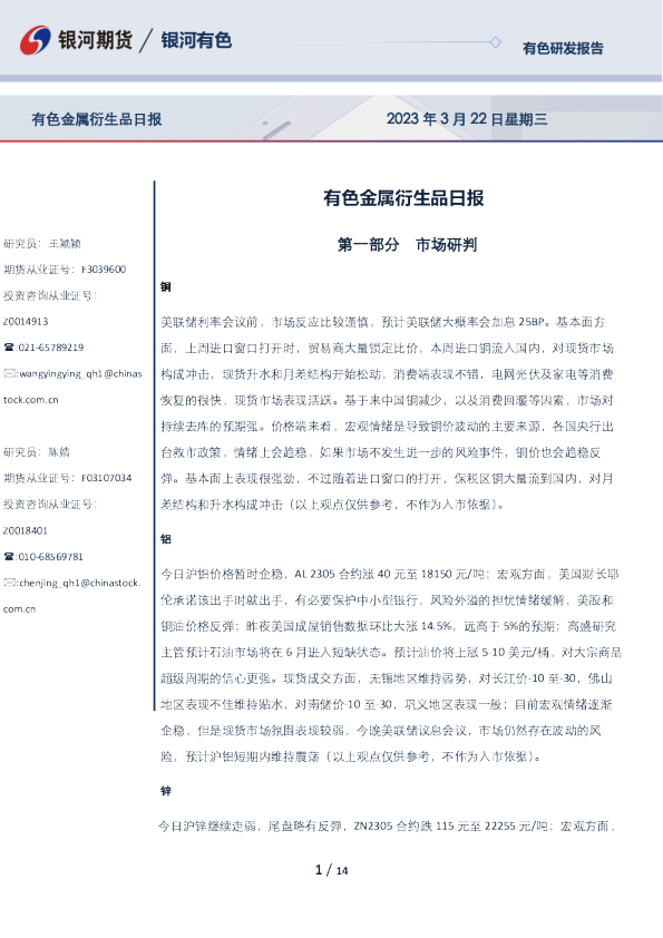 有色金属衍生品日报