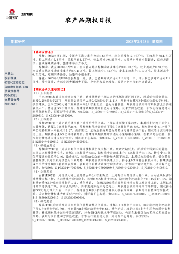 农产品期权日报