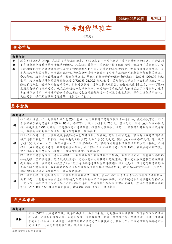商品期货早班车