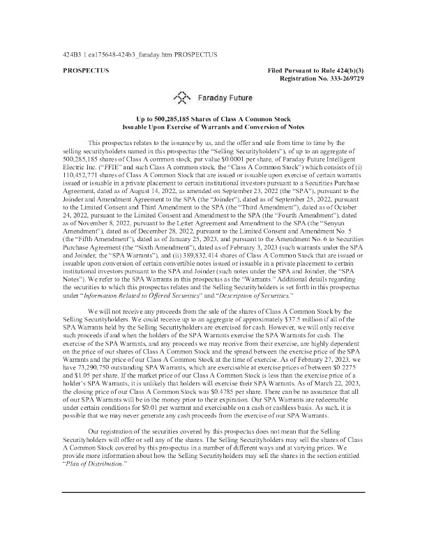 法拉第未来美股招股说明书(2023-03-24版)