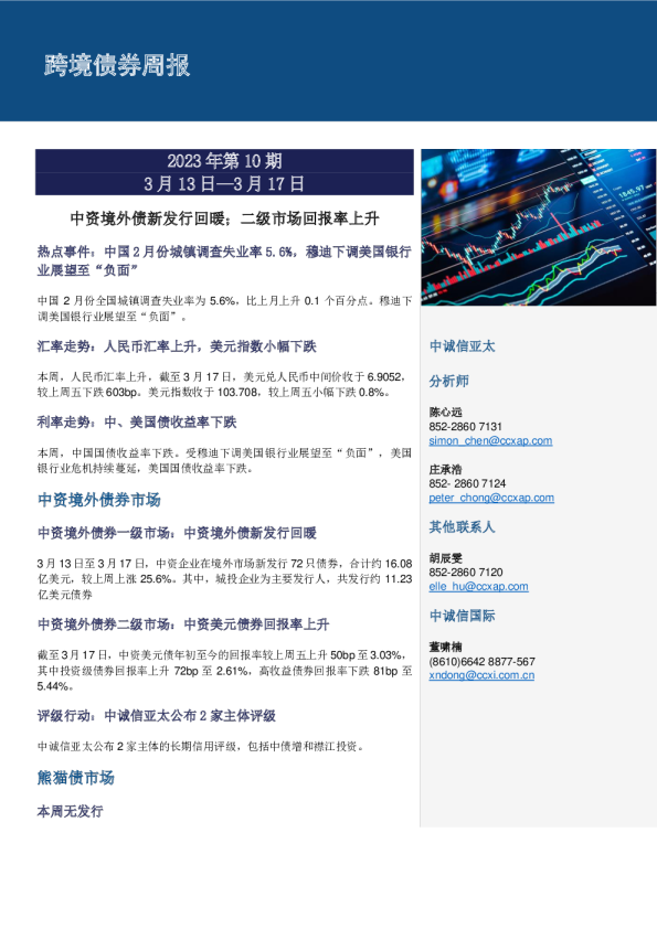 跨境债券周报2023年第10期：中资境外债新发行回暖；二级市场回报率上升
