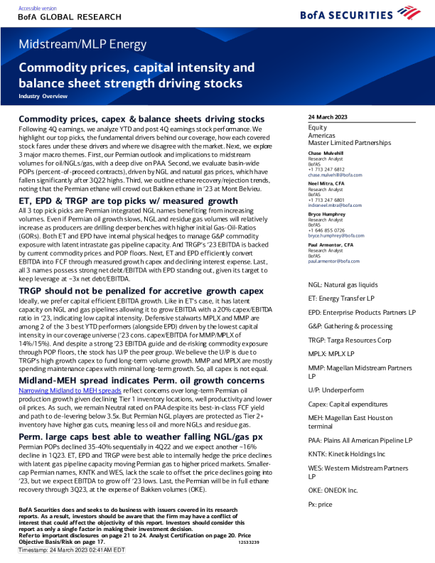 中游/MLP能源：大宗商品价格、资本密集度和资产负债表实力推动股市