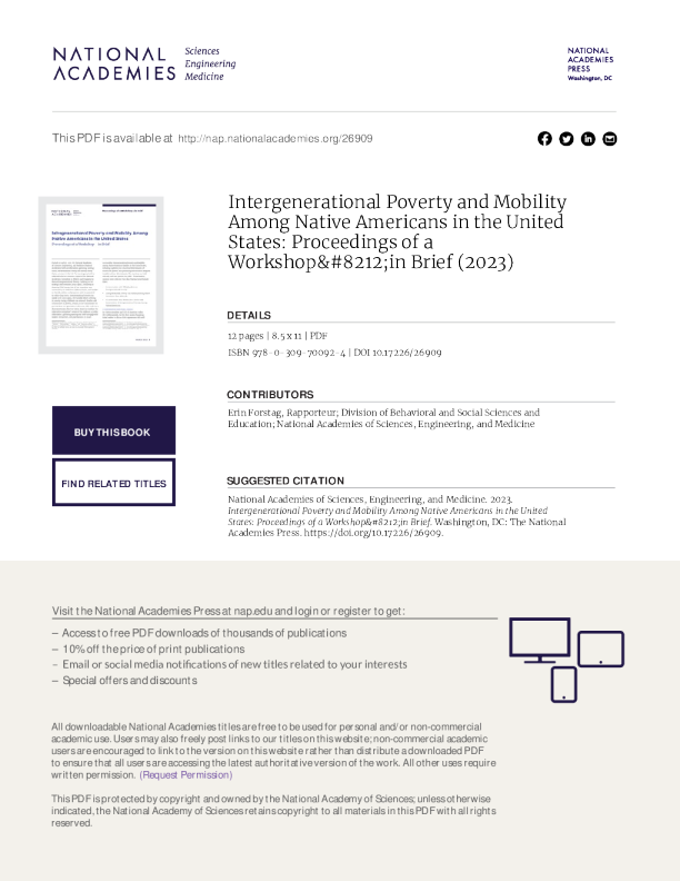 美国原住民世代间贫困与流动性：研讨会摘要（2023）