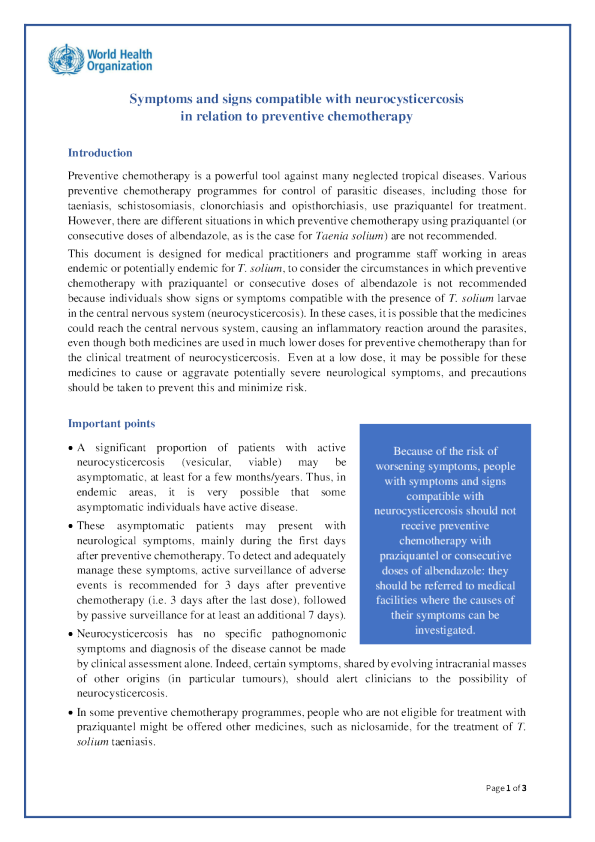 与预防性化疗相关的脑囊尾蚴病相符的症状和体征