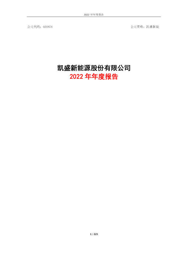 凯盛新能：凯盛新能源股份有限公司2022年年度报告