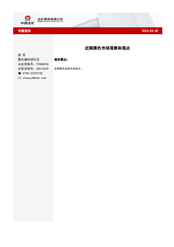 螺纹钢专题报告：近期黑色市场观察和观点