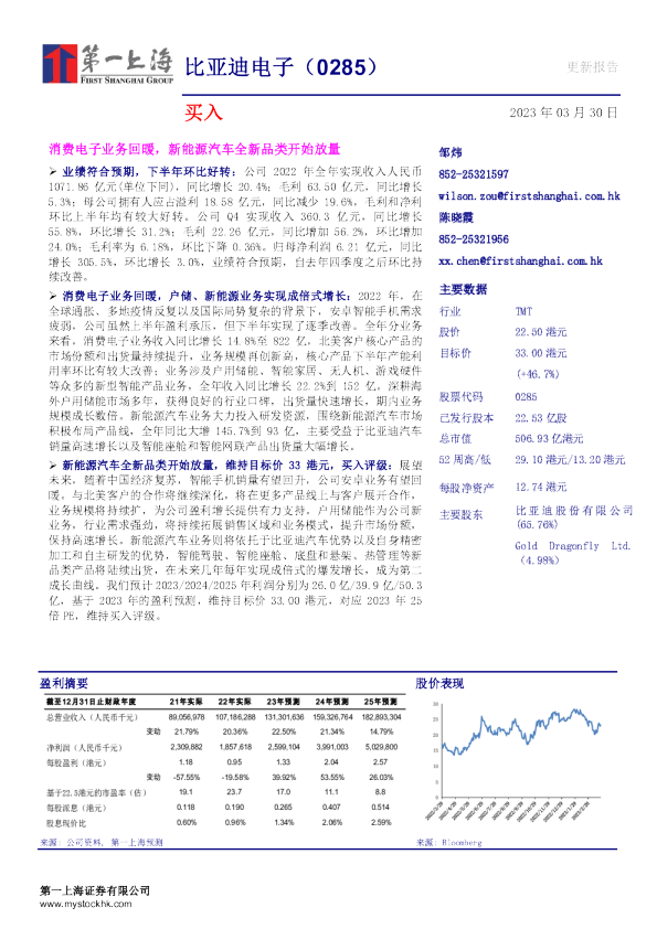 消费电子业务回暖，新能源汽车全新品类开始放量