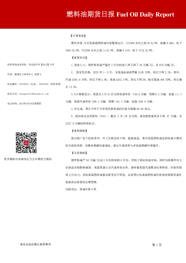 燃料油期货日报