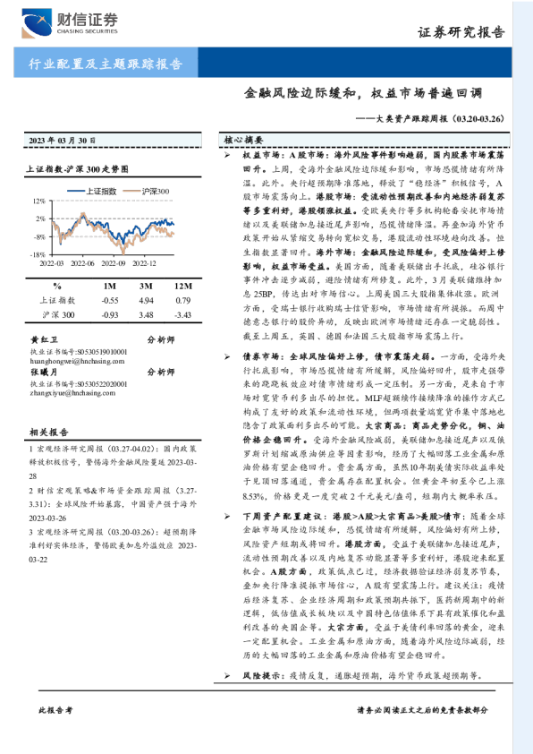 大类资产跟踪周报：金融风险边际缓和，权益市场普遍回调