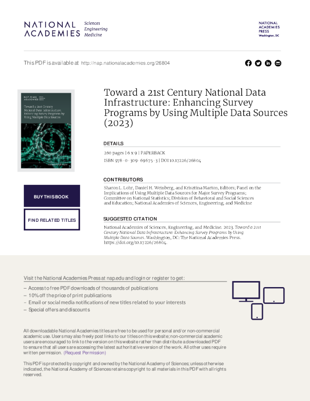 Toward a 21st Century National Data Infrastructure: Enhancing Survey Programs by Using Multiple Data Sources           (2023)