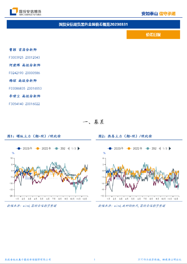 国投安信期货黑色金属价差概览