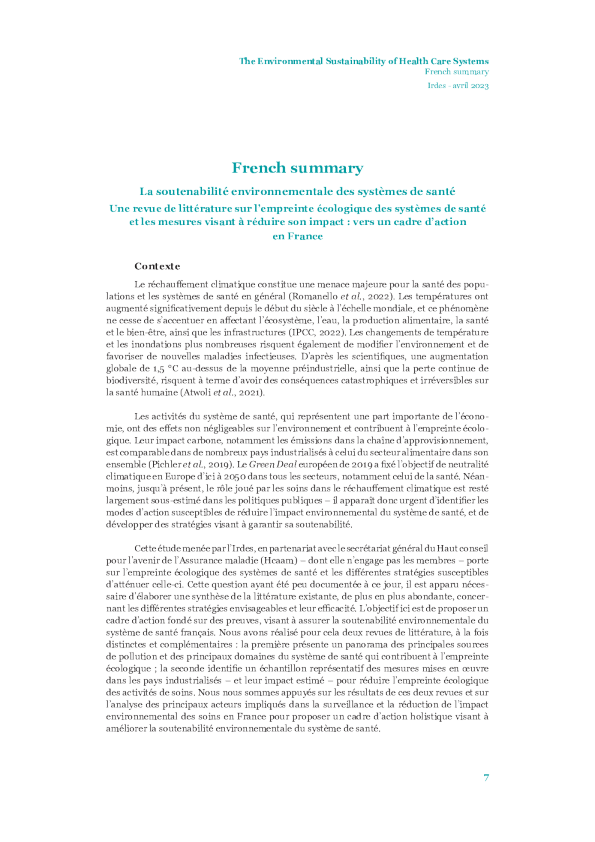 La soutenabilit é environmentale des system è de sant é