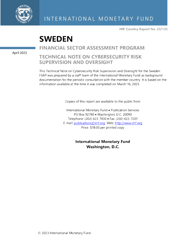Sweden: Financial Sector Assessment Program–Technical Note on Cybersecurity Risk Supervision and Oversight