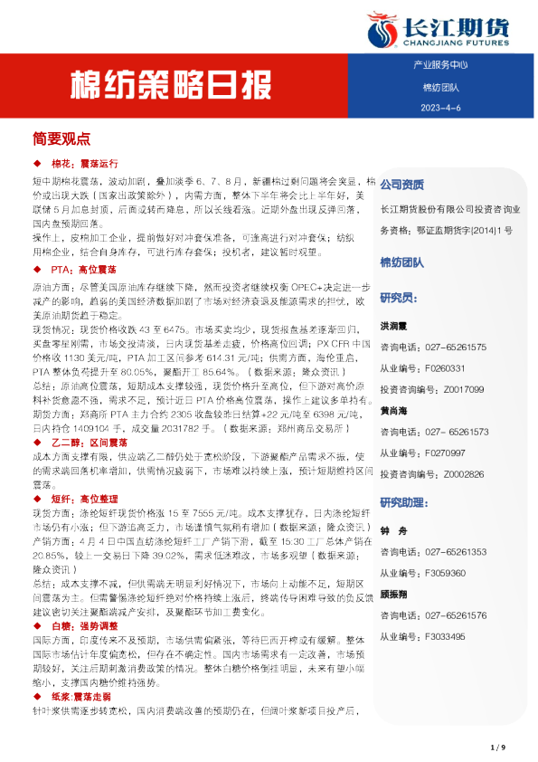 棉纺策略日报